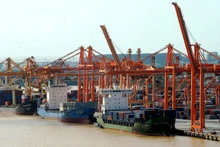 Bốc xếp hàng hóa tại Cảng Đình Vũ, Hải Phòng. (Ảnh TRẦN HẢI)