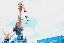 Bốc xếp container hàng hóa tại cảng Đình Vũ, thành phố Hải Phòng. (Ảnh TRẤN QUỐC)
