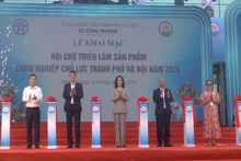 Các đại biểu thực hiện nghi thức khai mạc chương trình.