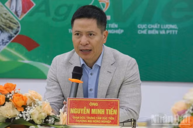Ông Nguyễn Minh Tiến, Giám đốc Trung tâm Xúc tiến thương mại nông nghiệp chia sẻ tại buổi họp báo "Hội chợ Triển lãm nông nghiệp quốc tế AgroViet 2025”.