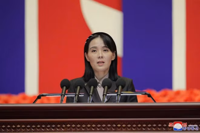 Bà Kim Yo Jong trong một bài phát biểu tại Bình Nhưỡng, Triều Tiên. (Ảnh: KCNA) 
