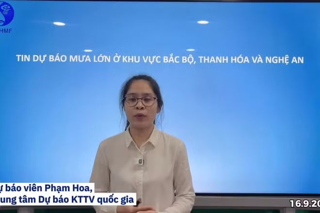Dự báo viên Phạm Thị Thanh Hoa, Phòng Dự báo thời tiết, Trung tâm Dự báo Khí tượng thủy văn quốc gia thông tin về mưa lớn tại Bắc Bộ và các tỉnh Thanh Hoá, Nghệ An.