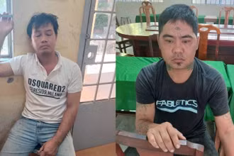 Hai đối tượng bị tạm giữ hình sự để điều tra hành vi trộm cắp tài sản. (Ảnh: HOÀNG TRUNG)