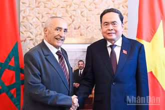 Chủ tịch Quốc hội Trần Thanh Mẫn tiếp Chủ tịch Hội hữu nghị Morocco-Việt Nam Mustapha El Ktiri. (ẢNH: VĂN CHÚC)