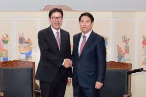 Chủ tịch nước Lương Cường tiếp Thị trưởng thành phố Busan, Hàn Quốc. (Ảnh: XUÂN KỲ)