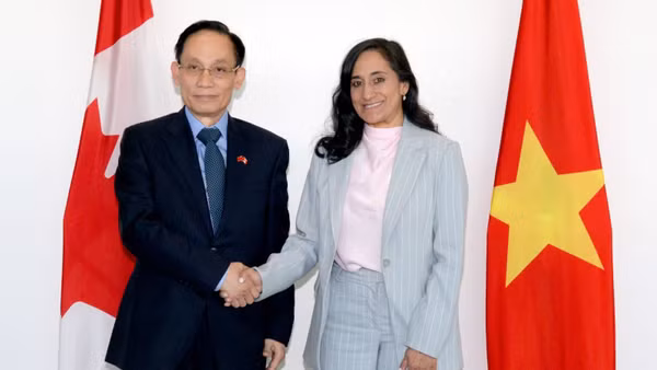 Bộ trưởng Ngoại giao Lê Hoài Trung hội đàm với Bộ trưởng Ngoại giao Canada Anita Anand. (Ảnh: Bộ Ngoại giao Việt Nam cung cấp)