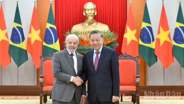 Tổng Bí thư Tô Lâm tiếp Tổng thống Cộng hòa Liên bang Brazil Luiz Inácio Lula da Silva thăm cấp Nhà nước đến Việt Nam từ ngày 27-29/3/2025. (Ảnh: ĐĂNG KHOA)