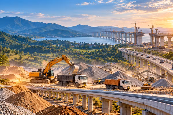 Trước 25/10, báo cáo Thủ tướng việc điều phối vật liệu xây dựng giữa các tỉnh, thành phố phục vụ các công trình trọng điểm quốc gia. (Ảnh minh họa tạo bằng AI)