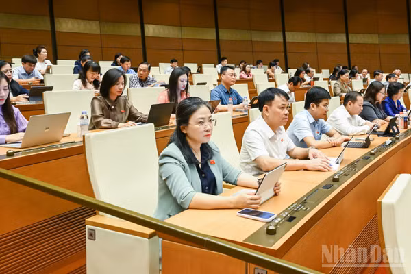 Đại biểu Quốc hội dự phiên họp ở hội trường sáng 23/8. (Ảnh: DUY LINH)