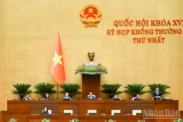 Phó Chủ tịch Quốc hội Nguyễn Hồng Diên điều hành nội dung Quốc hội biểu quyết thông qua Nghị quyết về việc tách Dự án điện hạt nhân Ninh Thuận thành các dự án độc lập. (Ảnh: DUY LINH)