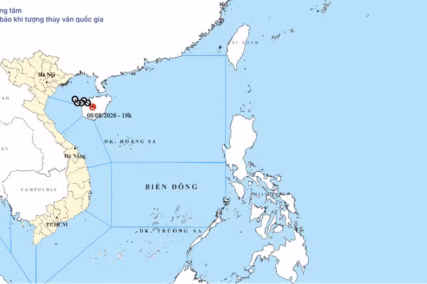 Bản đồ quỹ đạo áp thấp nhiệt đới tính đến 19 giờ ngày 8/8. (Nguồn: Trung tâm Dự báo khí tượng thủy văn quốc gia)
