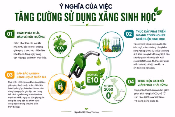 Áp dụng xăng sinh học E10 trên phạm vi toàn quốc.