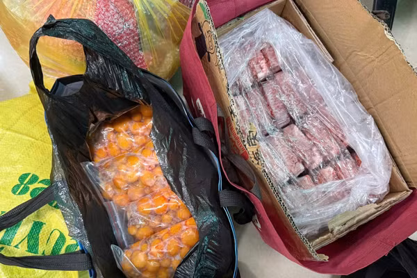 Lô hàng 389kg thực phẩm đông lạnh không rõ nguồn gốc, không có hóa đơn, chứng từ hợp pháp bị lực lượng hải quan thu giữ tại khu vực cửa khẩu quốc tế Lào Cai. (Ảnh: CHQ)