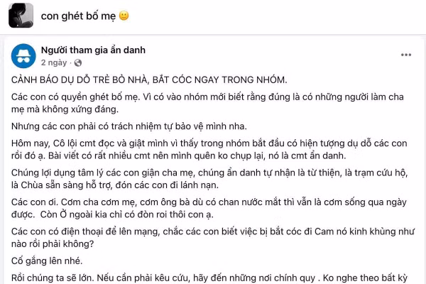Bài đăng của một phụ huynh đang gây chú ý những ngày này.