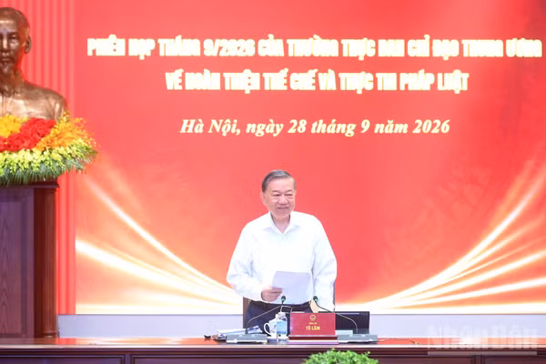 Tổng Bí thư, Chủ tịch nước Tô Lâm phát biểu chỉ đạo tại Phiên họp tháng 9/2026 của Thường trực Ban Chỉ đạo Trung ương về hoàn thiện thể chế và thực thi pháp luật. (Ảnh: ĐĂNG KHOA)
