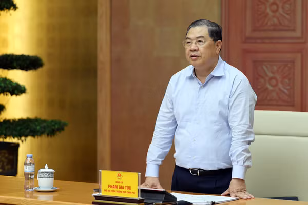 Phó Thủ tướng Thường trực Phạm Gia Túc phát biểu tại cuộc làm việc với các hiệp hội, doanh nghiệp tiêu biểu ngành hàng nông, lâm, thủy sản. (Ảnh: chinhphu.vn)
