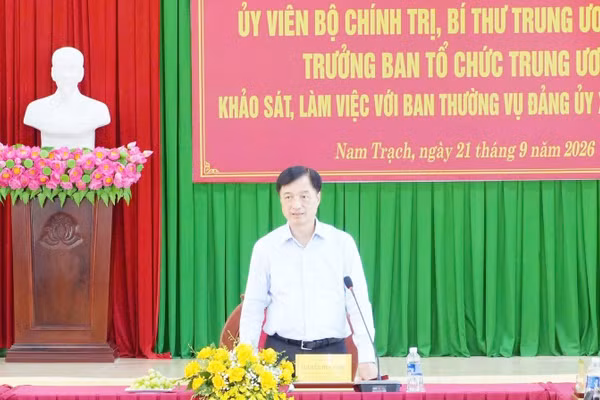 Đồng chí Nguyễn Duy Ngọc, Ủy viên Bộ Chính trị, Bí thư Trung ương Đảng, Trưởng Ban Tổ chức Trung ương phát biểu tại buổi làm việc, khảo sát. (Ảnh: HG)