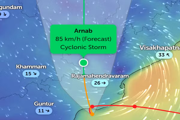 Đường đi của bão Arnab. (Ảnh Zoomearth)