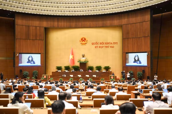Phiên họp Quốc hội tại hội trường nghe trình bày Tờ trình, Báo cáo thẩm tra về các dự án Luật. (Ảnh: ĐĂNG ANH)