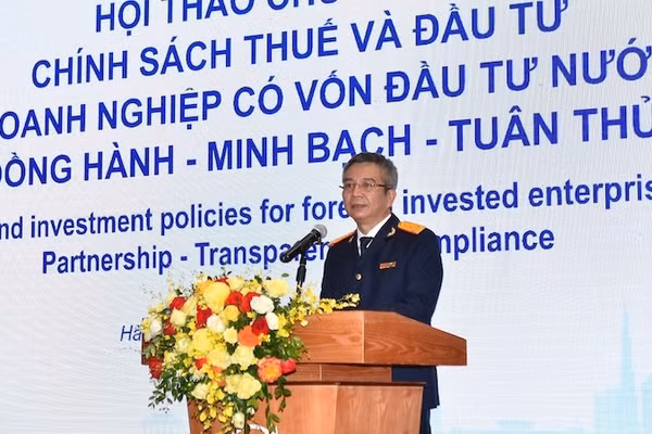Cục trưởng Thuế Mai Xuân Thành phát biểu tại Hội thảo. (Ảnh: LÊ HẢI)
