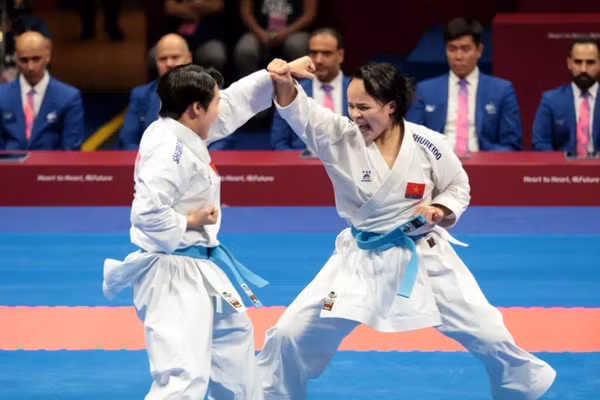 Đội tuyển kata nữ Việt Nam xuất sắc giành HCV ASIAD 19. Ảnh | Đoàn TTVN