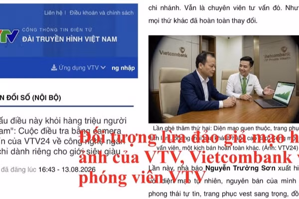 Ảnh chụp màn hình bài báo đối tượng lừa đảo giả mạo hình ảnh của phóng viên báo chí và nhân viên Vietcombank. (Ảnh: Vietcombank)
