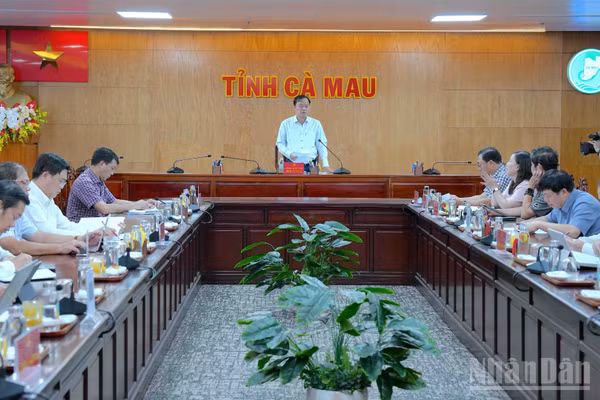Quang cảnh hội nghị chuyên đề về cơ sở dữ liệu chiều 21/10 , dưới sự chủ trì của Phó Bí thư Tỉnh ủy Cà Mau Huỳnh Quốc Việt. (Ảnh: HỮU TÙNG)