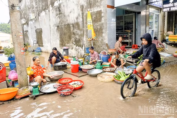 Nơi buôn bán cá của tiểu thương lênh láng nước tại chợ Thanh Đức, phường Thanh Đức, tỉnh Vĩnh Long. (Ảnh: BÁ DŨNG)