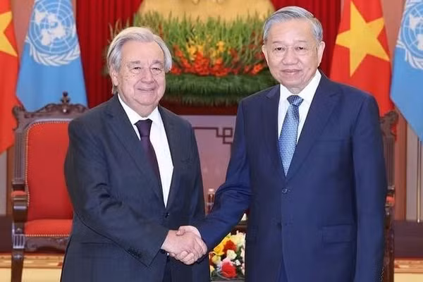 Tổng Bí thư, Chủ tịch nước Tô Lâm tiếp Tổng thư ký Liên hợp quốc António Guterres thăm chính thức Việt Nam và tham dự Lễ mở ký Công ước Liên hợp quốc về chống tội phạm mạng (Công ước Hà Nội) hôm 25-10-2025 - Ảnh: TTXVN 