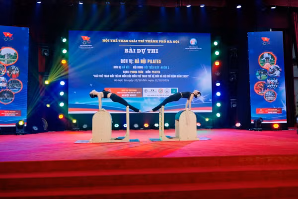 Bài dự thi bộ môn Pilates của các thí sinh đơn vị.