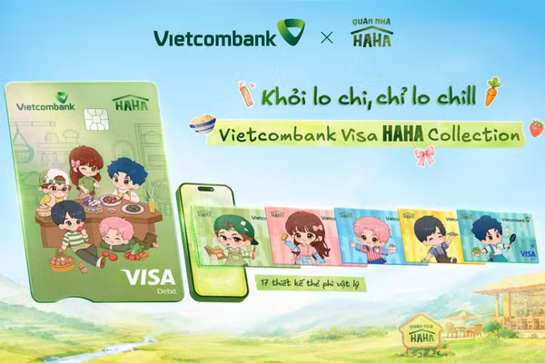 Các phiên bản thiết kế thẻ Vietcombank Visa Haha Collection lấy cảm hứng từ dàn nghệ sĩ Quán Nhà Haha. (Ảnh: VCB)