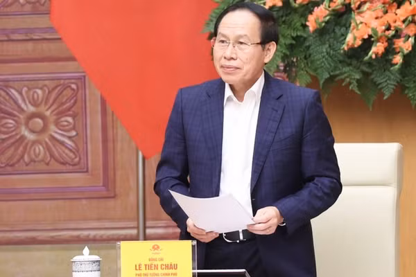 Phó Thủ tướng Lê Tiến Châu chủ trì cuộc làm việc, đối thoại với các doanh nghiệp trong lĩnh vực giáo dục và đào tạo nhằm tháo gỡ các điểm nghẽn trong xã hội hóa giáo dục. (Ảnh: chinhphu.vn/Thu Sa)