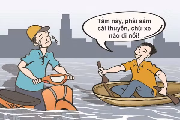 Góc biếm họa: Loay hoay trong “bão” ngập