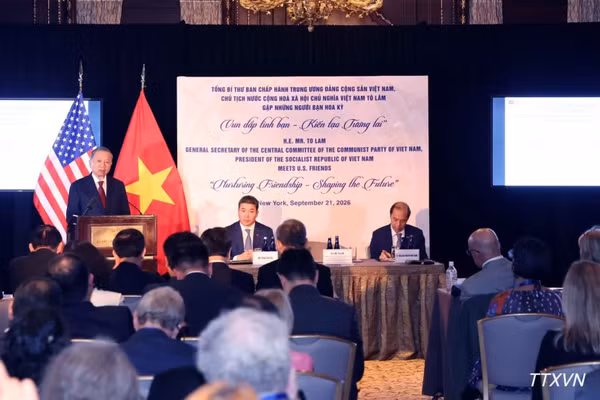 Tổng Bí thư, Chủ tịch nước Tô Lâm phát biểu tại cuộc gặp những người bạn Hoa Kỳ. (Ảnh: TTXVN)
