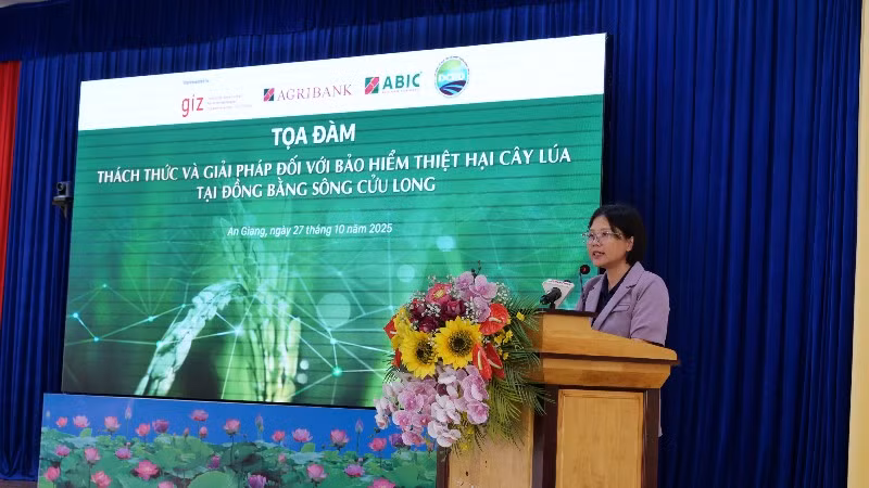 Bà Đinh Thị Hoa, Trưởng phòng Giảm nghèo và An sinh xã hội phát biểu tại tọa đàm. 