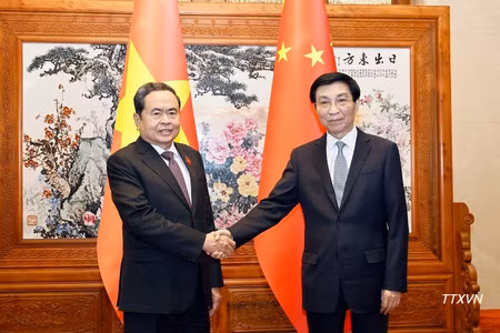 Chủ tịch Quốc hội Trần Thanh Mẫn hội kiến Chủ tịch Chính hiệp toàn quốc Trung Quốc Vương Hộ Ninh. 