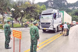 Các lực lượng chức năng kiểm tra phương tiện qua cửa khẩu quốc tế Hữu Nghị (Lạng Sơn).