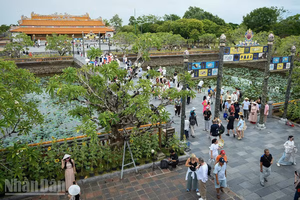 Người dân và du khách vào tham quan bên trong Đại Nội. (Ảnh: THANH TÂM)