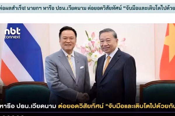 NBT đưa tin về Tổng Bí thư, Chủ tịch nước Tô Lâm tiếp Thủ tướng Anutin Charnvirakul. (Ảnh chụp màn hình)