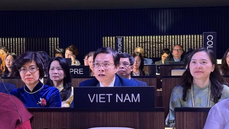 Thứ trưởng Ngô Lê Văn, Chủ tịch Ủy ban Quốc gia UNESCO Việt Nam phát biểu tại Kỳ họp lần thứ 11 Đại hội đồng Công ước 2003.