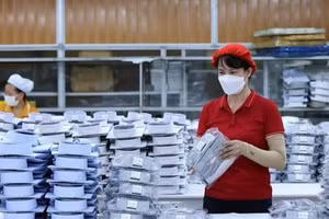 Sản phẩm may của Công ty may Thái An, Hải Phòng. (Ảnh: Tuấn Anh - TTXVN)