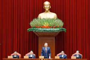 Tổng Bí thư Tô Lâm và các đồng chí lãnh đạo Đảng, Nhà nước tại cuộc gặp mặt. (Ảnh: TTXVN)