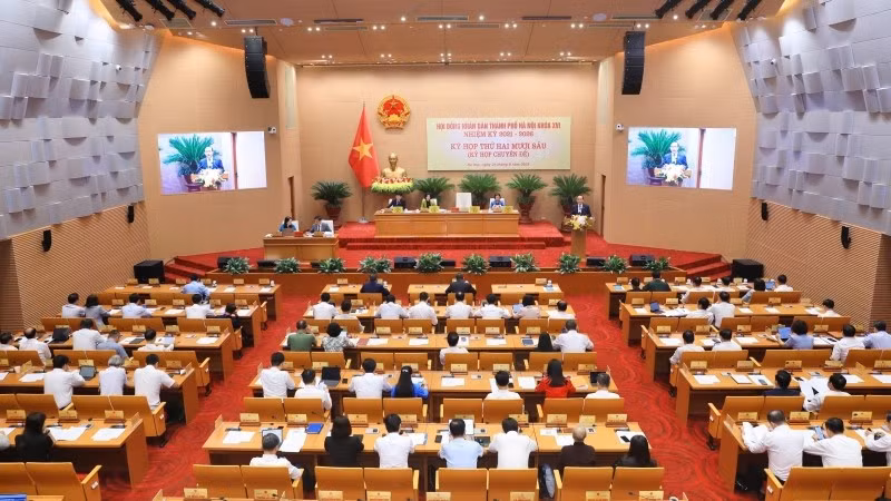 Quang cảnh kỳ họp thứ 26 của Hội đồng nhân dân thành phố Hà Nội.
