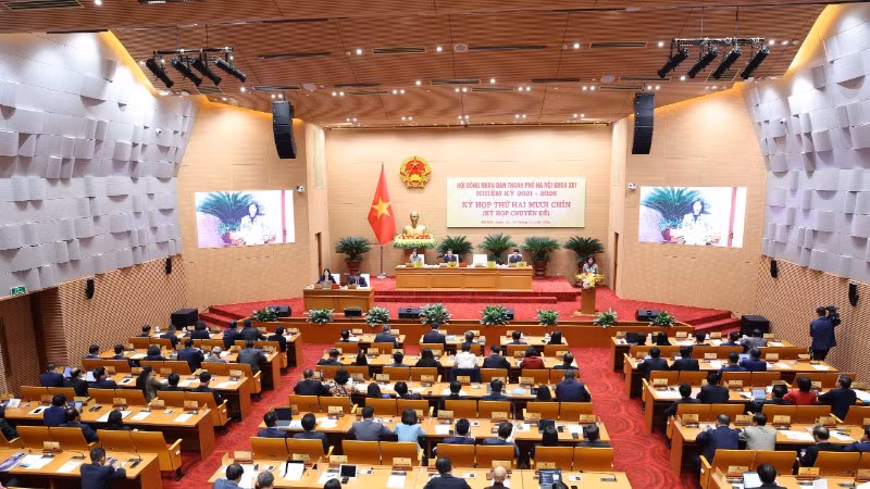 Quang cảnh kỳ họp thứ 29 của Hội đồng nhân dân thành phố Hà Nội.