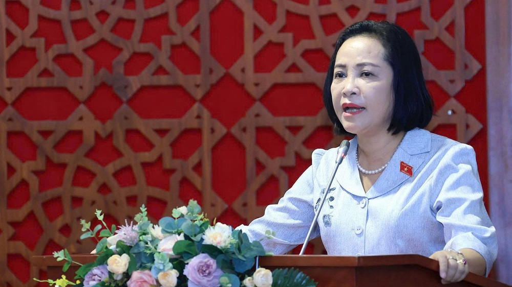 Phó Chủ tịch Quốc hội Nguyễn Thị Thanh phát biểu tại buổi lễ. (Ảnh: TUẤN ANH)