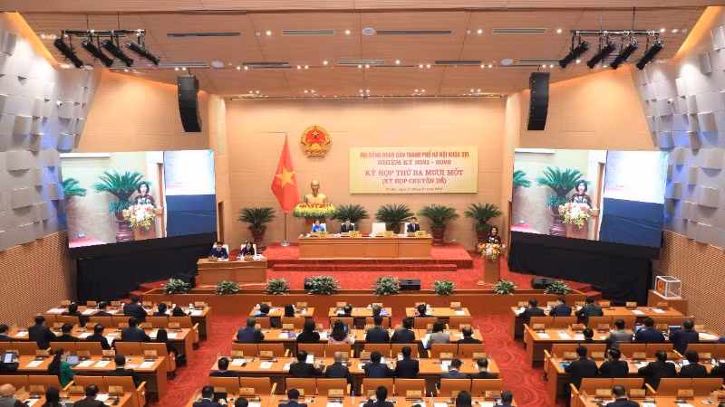 Quang cảnh kỳ họp thứ 31 của Hội đồng nhân dân thành phố Hà Nội.