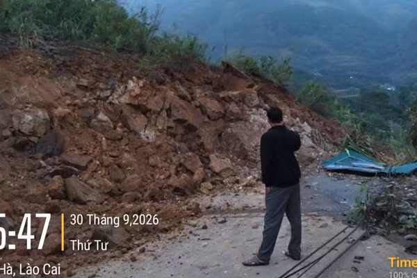 Điểm sạt lở tại xã Bảo Hà (Lào Cai).