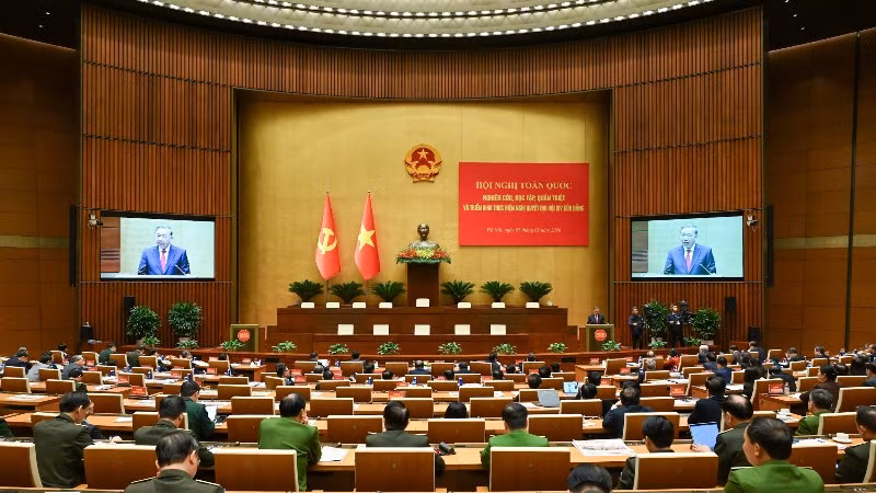 Hội nghị toàn quốc nghiên cứu, học tập, quán triệt thực hiện Nghị quyết Đại hội XIV của Đảng. (Ảnh: DUY LINH)