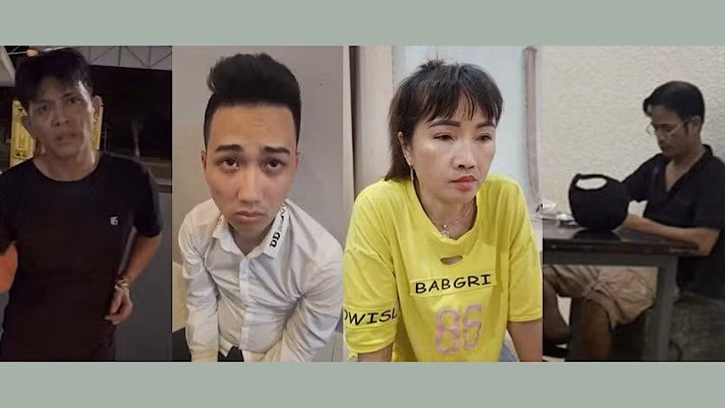 Các đối tượng tại cơ quan công an. (Ảnh: Công an cung cấp)
