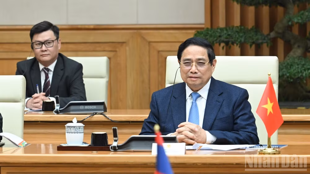 Thủ tướng Chính phủ Phạm Minh Chính phát biểu ý kiến tại cuộc hội kiến. (Ảnh: TRẦN HẢI)